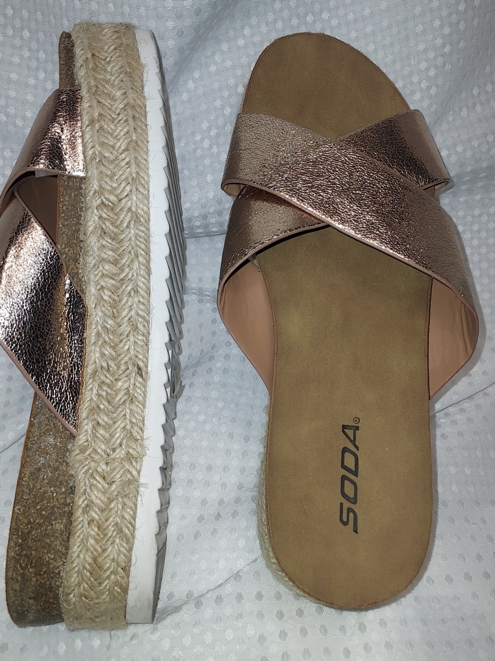 Soda Women's Rose Gold Espadrille Platform Slide Sandals